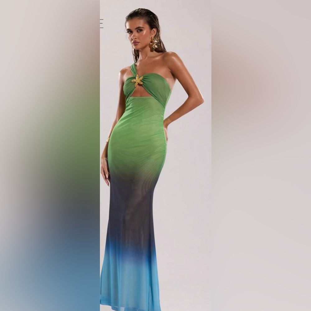 Green and Black One Shoulder Sleeveless Cocktail Dress